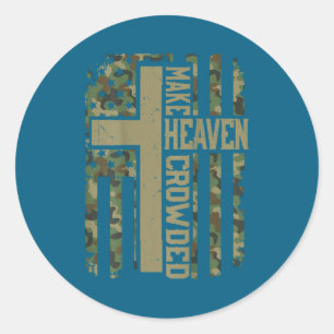 Men's Make Heaven Crowded Camo Christian Patriotic Classic Round Sticker
