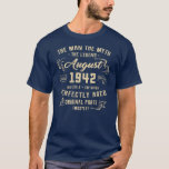 Mens Man Myth Legend August 1942 80th Birthday T-Shirt<br><div class="desc">Mens Man Myth Legend August 1942 80th Birthday Gift 80 Years Old Gift. Perfect gift for your dad,  mum,  papa,  men,  women,  friend and family members on Thanksgiving Day,  Christmas Day,  Mothers Day,  Fathers Day,  4th of July,  1776 Independent day,  Veterans Day,  Halloween Day,  Patrick's Day</div>