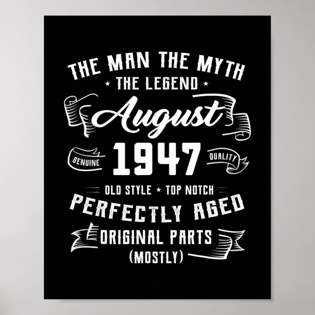 Mens Man Myth Legend August 1947 75th Birthday Poster (Front)