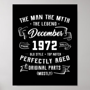 Mens Man Myth Legend December 1972 50th Birthday Poster