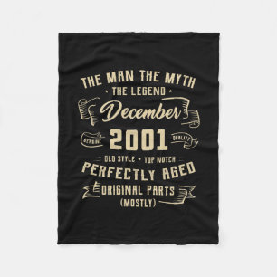 Mens Man Myth Legend December 2001 21st Birthday Fleece Blanket