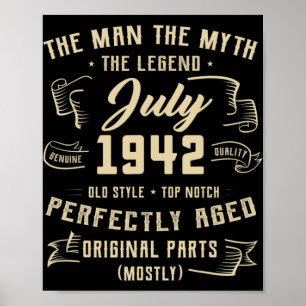 Mens Man Myth Legend July 1942 80th Birthday Gift  Poster