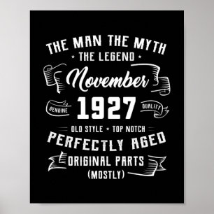 Mens Man Myth Legend November 1927 95th Birthday Poster