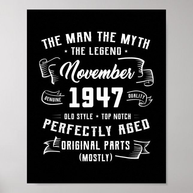 Mens Man Myth Legend November 1947 75th Birthday Poster (Front)