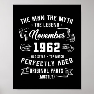 Mens Man Myth Legend November 1962 60th Birthday Poster