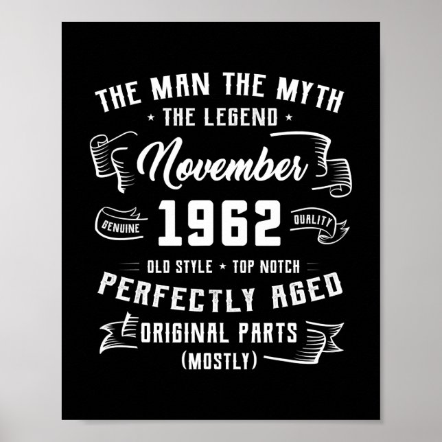 Mens Man Myth Legend November 1962 60th Birthday Poster (Front)