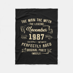 Mens Man Myth Legend November 1987 35th Birthday Fleece Blanket