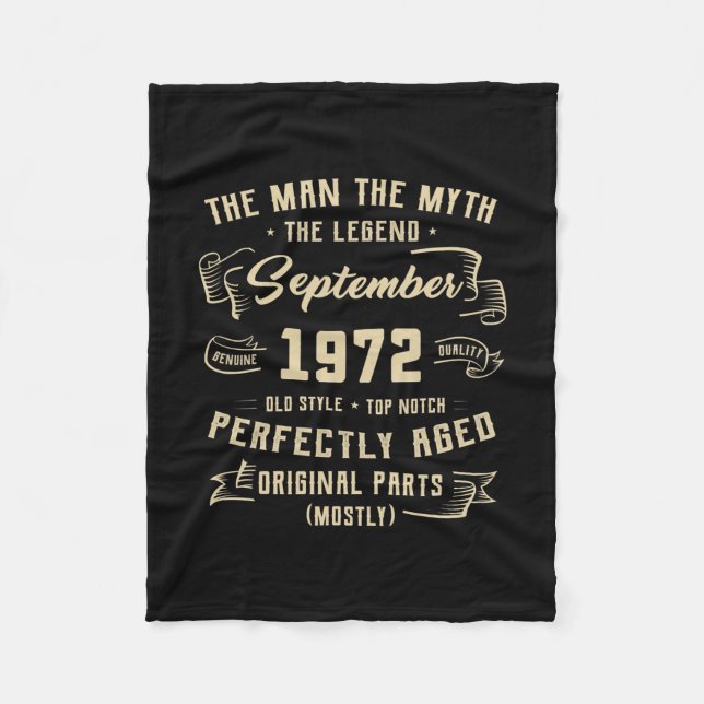 Mens Man Myth Legend September 1972 50th Birthday Fleece Blanket (Front)