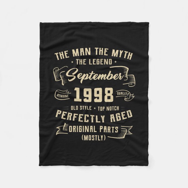 Mens Man Myth Legend September 1998 24th Birthday Fleece Blanket (Front)