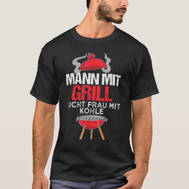 Mens Man With Grill Looking Woman With Charcoal Gr T-Shirt (Front)