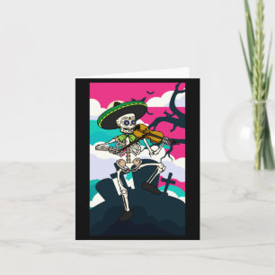Mens Mariachi Violin Playing Skeleton - Day Of The Card