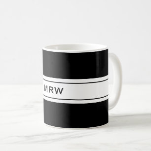 Mens Masculine Simple Black White Custom Monogram Coffee Mug