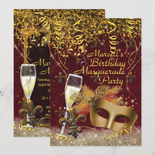 Mens Masquerade Mardi Gras Birthday Party Invite