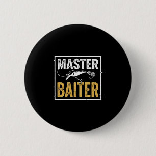 Mens master baiter funny fishing graphic 6 cm round badge