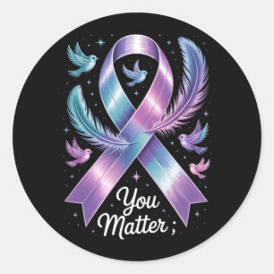 Mens Matter Teal Purple Ribbon Suicide Prevention Classic Round Sticker