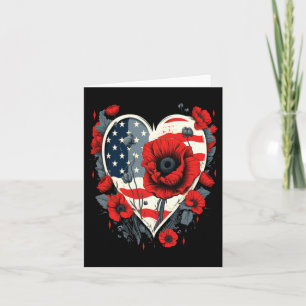 Mens Memorial Day Red Poppy Flower Usa Heart Flag Card