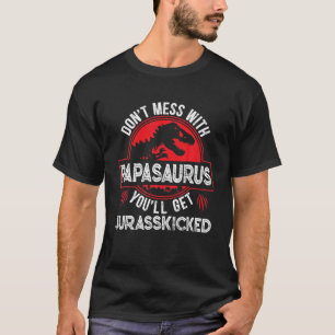 Mens Men Distressed Papasaurus Dinosaur T Rex Fath T-Shirt