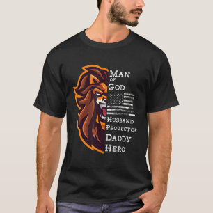 Mens Men Of God Husband Daddy Protector Hero Fathe T-Shirt