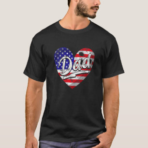 Mens Men Patriotic American Flag Heart Bowling Dad T-Shirt