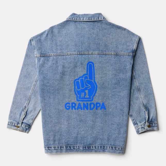 Mens Mens 1 Grandpa   Number One Father's Day 1  Denim Jacket (Back)