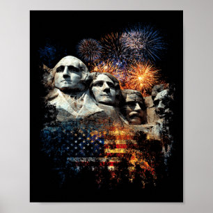 Mens Mens 4th Of July Fireworks Mount Rushmore Poster