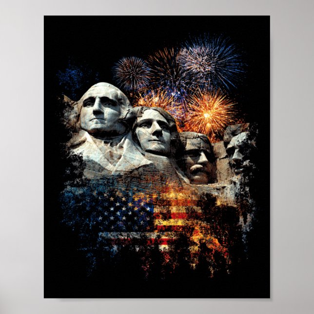 Mens Mens 4th Of July Fireworks Mount Rushmore Poster (Front)