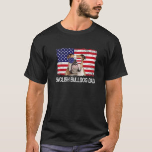 Mens Mens English Bulldog Dad Us Flag 4th Of July T-Shirt