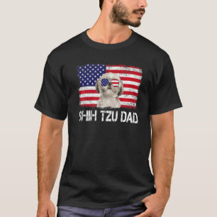 Mens Mens Shih Tzu Dad Us Flag 4th Of July Patriot T-Shirt