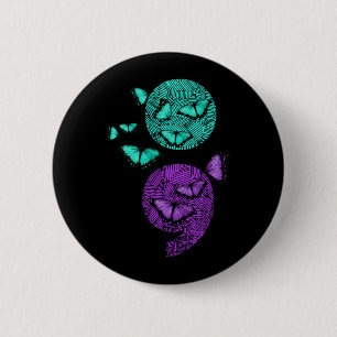 Mens Mental Health Awareness Semicolon Butterflies 6 Cm Round Badge