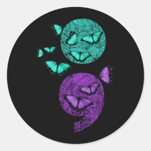 Mens Mental Health Awareness Semicolon Butterflies Classic Round Sticker