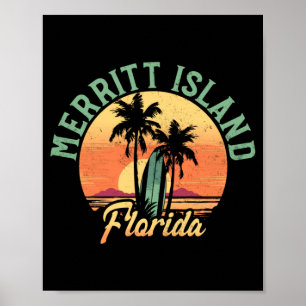 Mens Merritt Island Florida Retro Surfer Vintage Poster