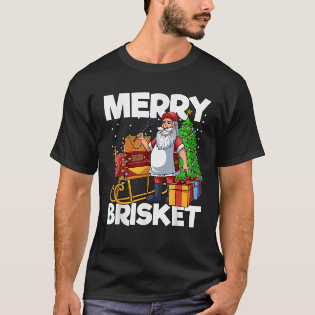 Mens Merry Brisket Christmas in July Santa BBQ Smo T-Shirt (Front)