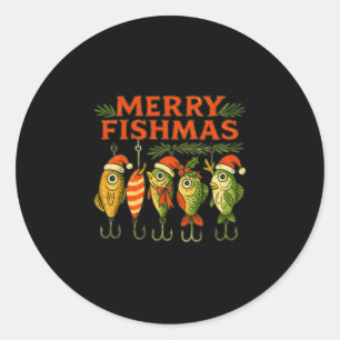 Mens merry fishmas funny vintage fishing christmas classic round sticker