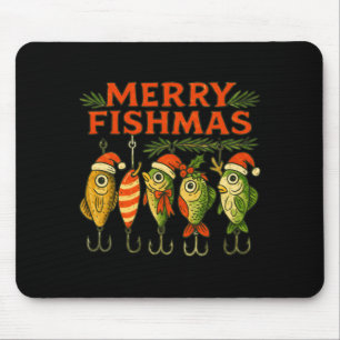 Mens merry fishmas funny vintage fishing christmas mouse pad