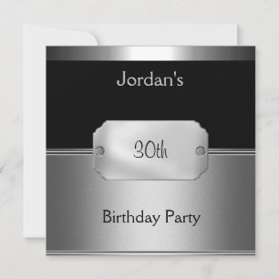 Mens Metal Black Silver 30th Birthday Party Invitation