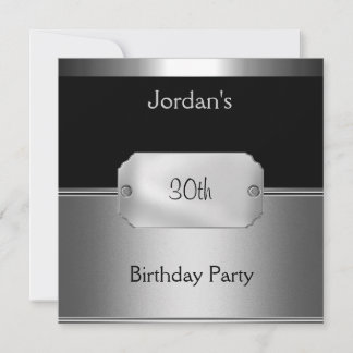 Mens Metal Black Silver 30th Birthday Party Invitation