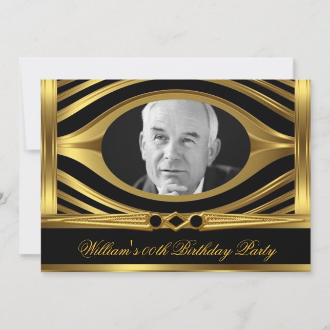 Men's Metal Gold Look Black Birthday Photo Jewel 2 Invitation (Front)
