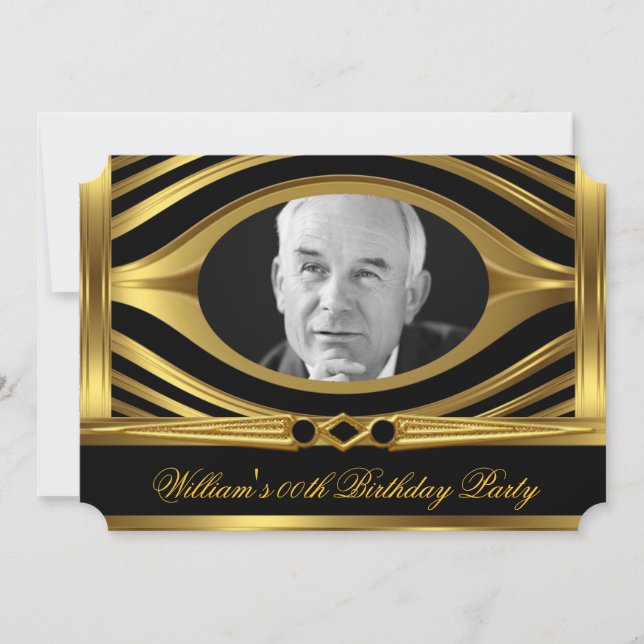 Men's Metal Gold Look Black Birthday Photo Jewel 2 Invitation (Front)