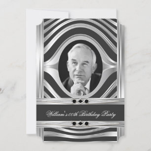 Men's Metal Silver Look Black Photo Jewel Invitation