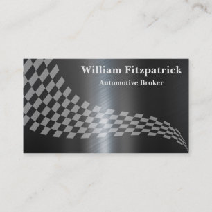 Men's Metallic Black White Racing Flag  Business Card