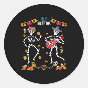 Men's Mexican Dia De Los Muertos Skeleton Dancing Classic Round Sticker