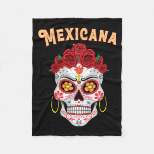 Mens Mexicana Proud Latina Red Roses Sugar Skull Fleece Blanket