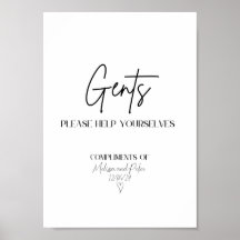 Men's Modern Wedding Bathroom Basket Sign