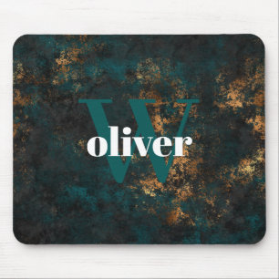 Men's Monogram Gold And Navy Teal Mouse Pad