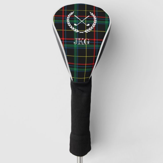 Mens Monogram Golf Clubs Laurel Wreath Green Plaid Golf Head Cover (Front)