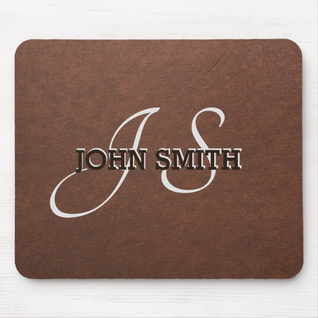 Mens Monogram Leather Texture Look Personalized Mouse Pad (Front)
