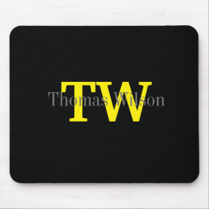 Men's Monogram Modern Minimalist Black & Grey Mouse Pad