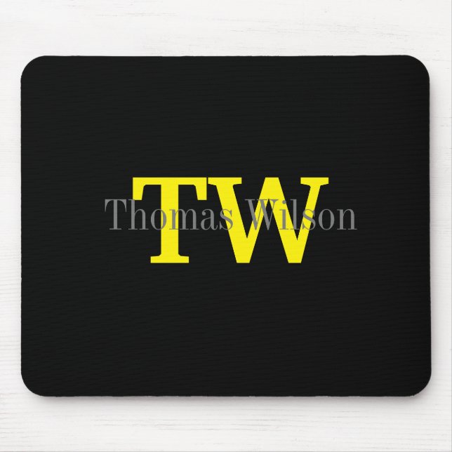 Men's Monogram Modern Minimalist Black & Grey Mouse Pad (Front)