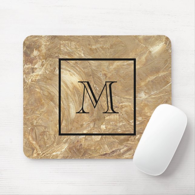 Mens Monogrammed Creme Marble Mouse Pad (With Mouse)