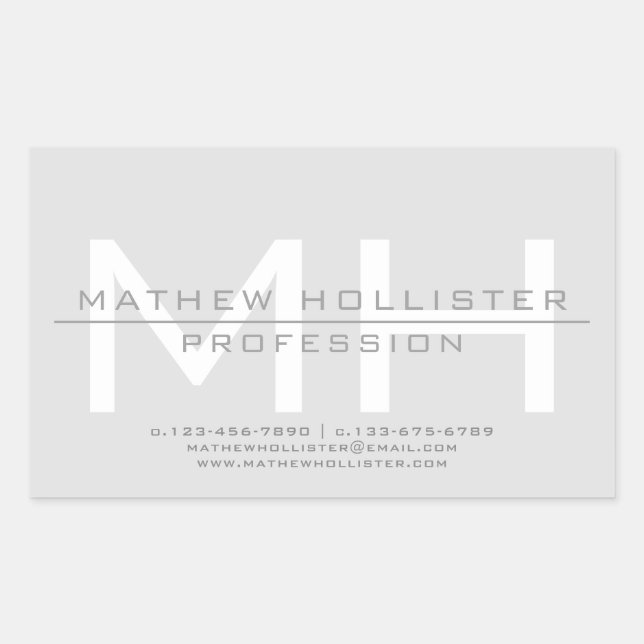 Men's Monogrammed, Grey Business Rectangular Sticker (Front)